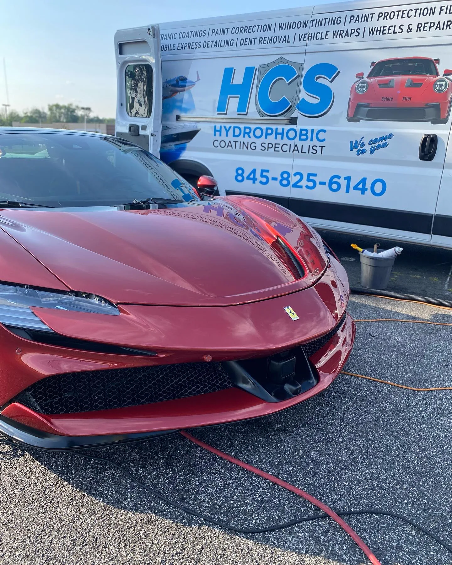 Ferrari with a glossy detailed exterior